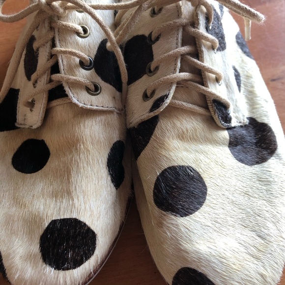 Rollie Nation Rollie Derby Pony Hair Leather Polka Dot  Rollie Derbys Laced Shoes White Black Polka￼ Dots 38 / 7 Leather & Calf Hair AUS